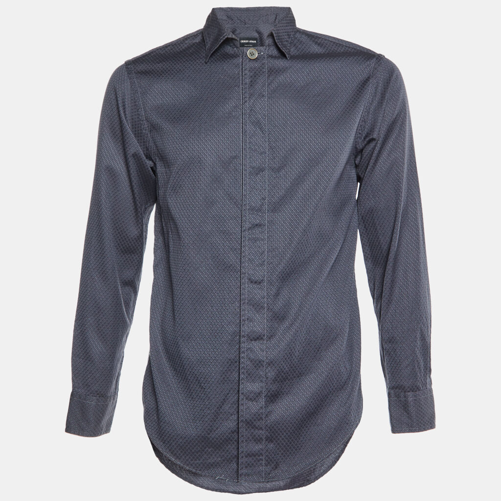 luxury-men-giorgio-armani-used-clothes-p1017428-001.jpg Giorgio Armani Grey Patterned Cotton Buttoned Up Shirt M