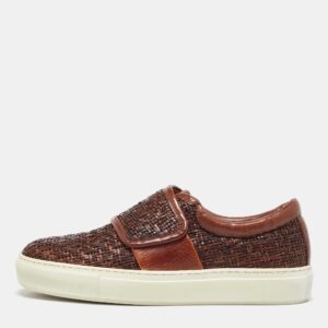 giorgio armani brown woven leather slip on sneakers size 38