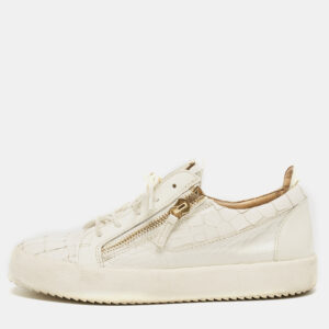 giuseppe zanotti white croc embossed leather frankie low top sneakers size 42