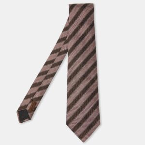 hermes brown diagonal stripe pattern silk traditional tie
