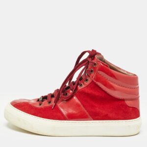 jimmy choo red suede and patent high top sneakers size 42.5