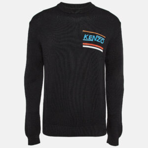 kenzo black embroidered rib knit jumper m