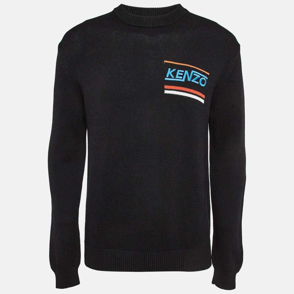 luxury-men-kenzo-used-clothes-p1014752-001.jpg Kenzo Black Embroidered Rib Knit Jumper M