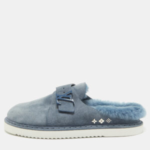 louis vuitton blue fur and suede easy mules size 41
