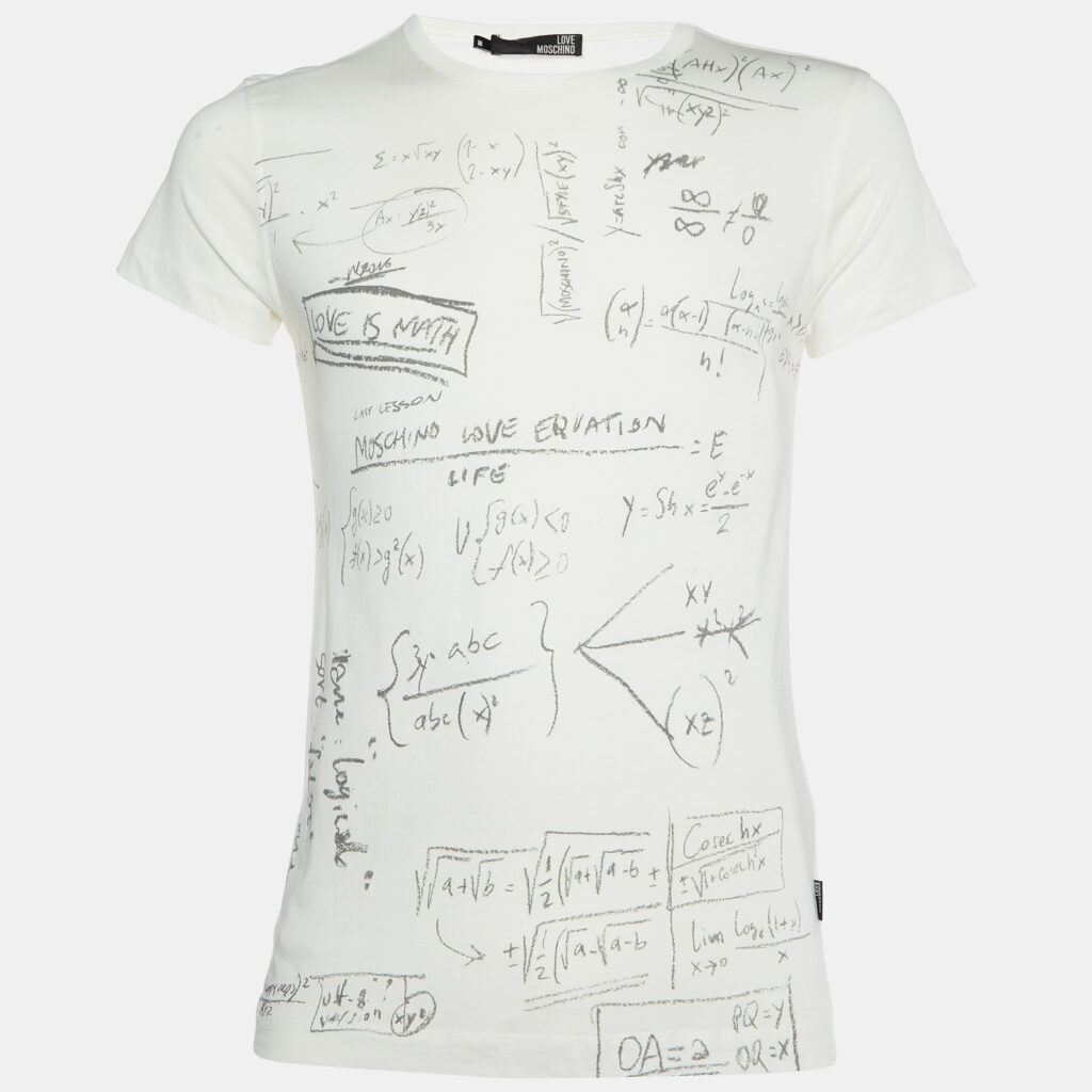 Love Moschino Ivory Math Scribble Print Cotton Crew Neck T-Shirt M