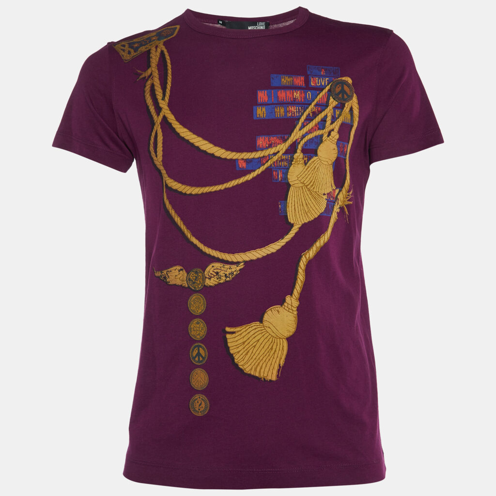 Love Moschino Plum Trompe L'oeil Print Cotton Crew Neck T-Shirt M