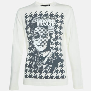 love moschino ivory printed cotton long sleeve t-shirt l