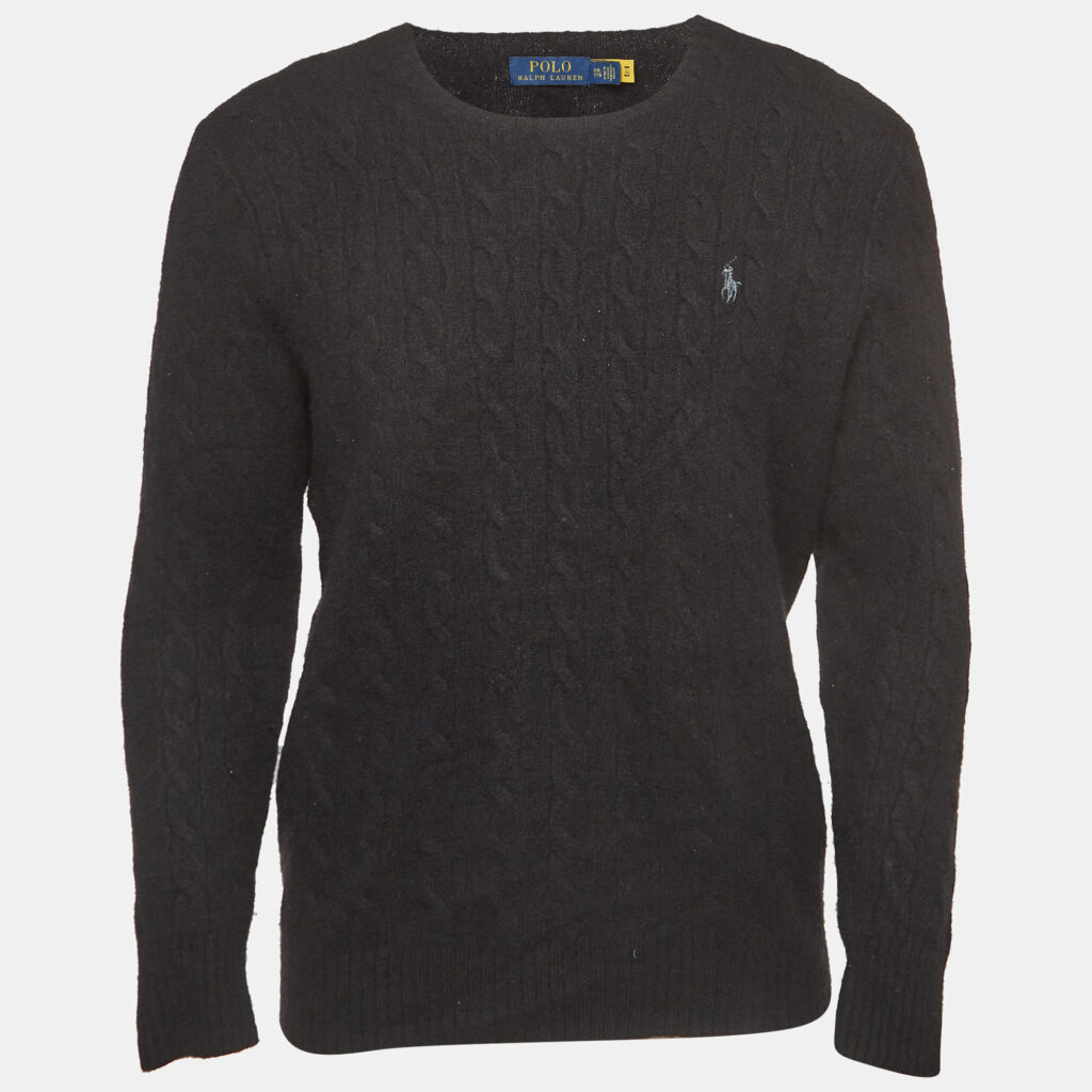luxury-men-polo-ralph-lauren-used-clothes-p1002966-002.jpg Polo Ralph Lauren Black Cable Knit Crew Neck Sweatshirt XXL