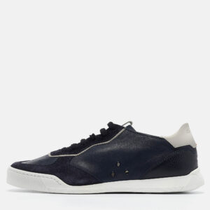 santoni navy blue suede and leather lace up sneakers size 39
