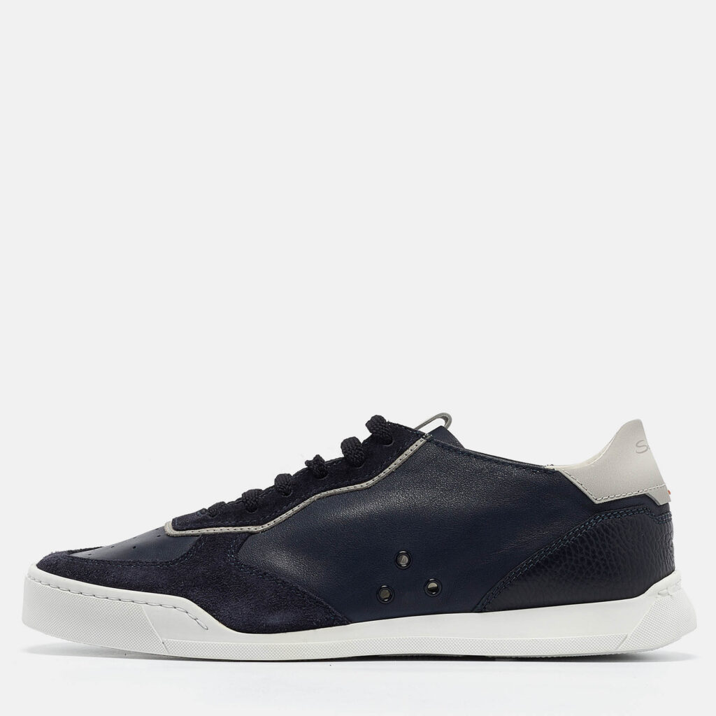 luxury-men-santoni-used-shoes-p1011815-010.jpg Santoni Navy Blue Suede and Leather Lace Up Sneakers Size 39