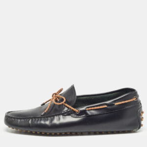 tod's black leather bow slip-on loafers size 40