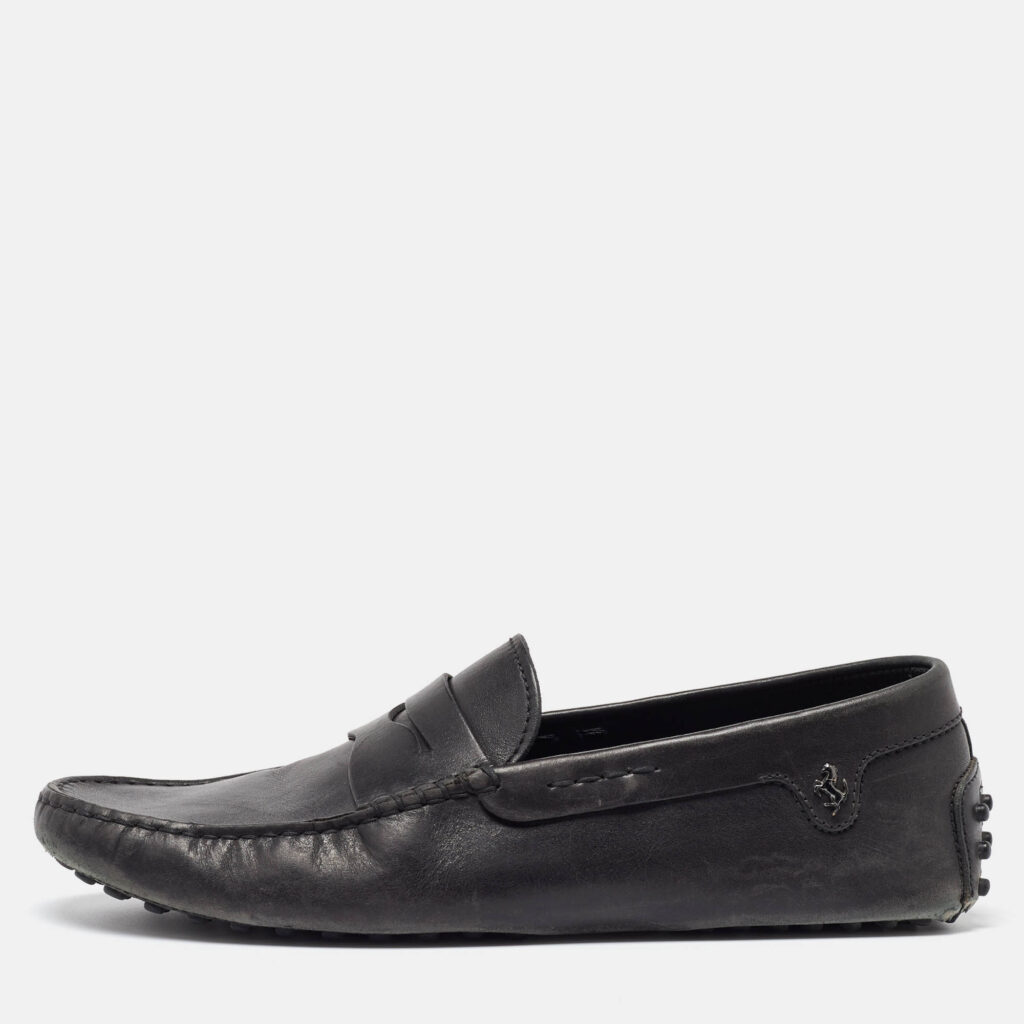 luxury-men-tods-used-shoes-p1015915-010.jpg Tod's For Ferrari Black Leather Slip On Loafers Size 41