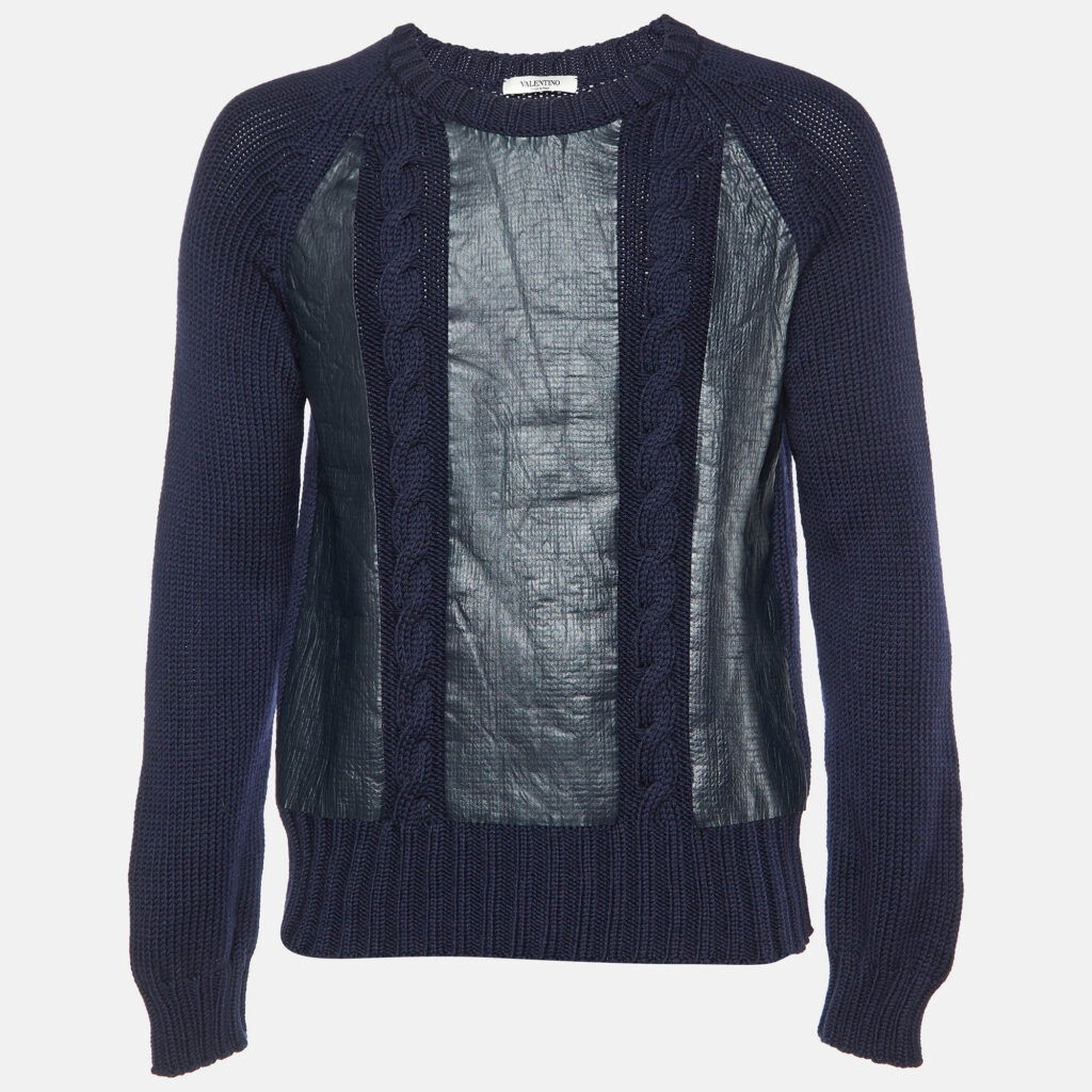 luxury-men-valentino-used-clothes-p1017576-002.jpg Valentino Navy Blue Printed Wool Knit Jumper XS