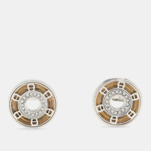 aigner silver tone metal crystal logo stud earrings
