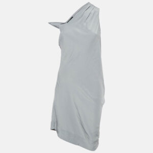 all saints grey crepe asymmetric sleeveless midi dress m