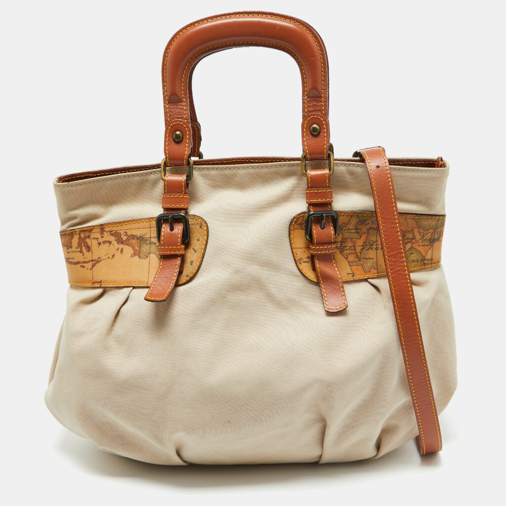 luxury-women-alviero-martini-1a-classe-used-handbags-p1018455-008.jpg Alviero Martini 1A Classe Beige/Brown Geo Print Coated Canvas,Canvas and Leather Satchel