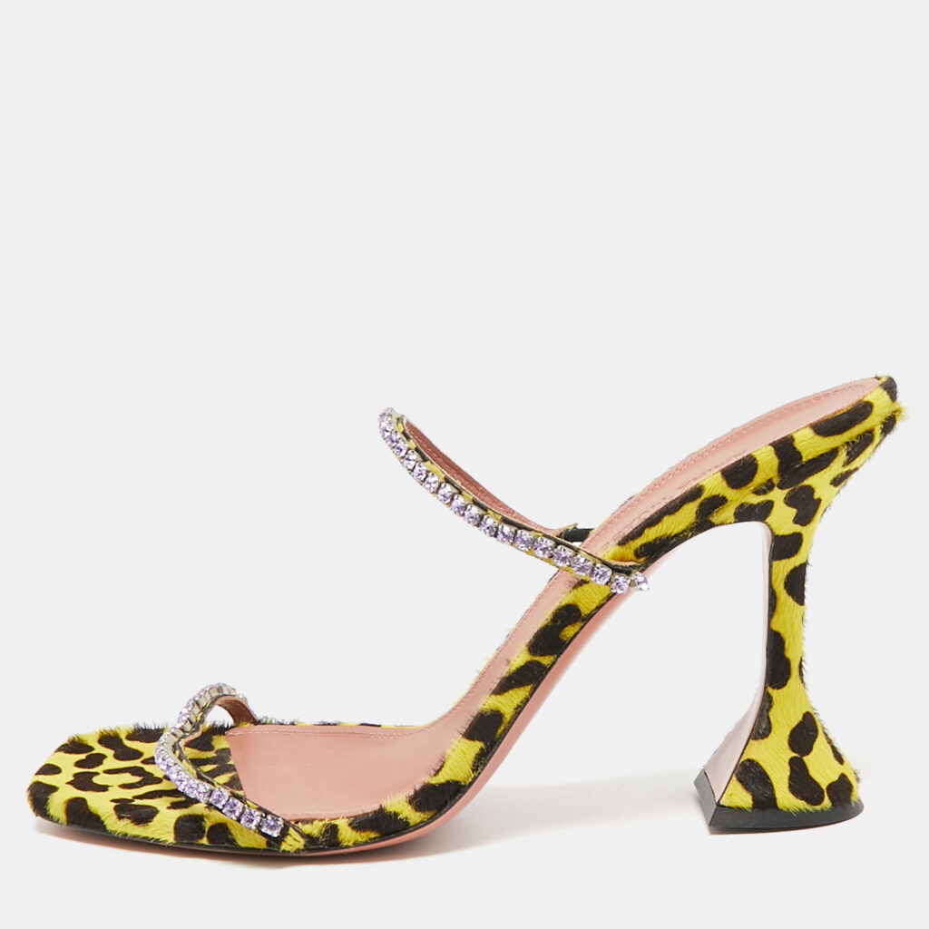 luxury-women-amina-muaddi-used-shoes-p1088378-009.jpg Amina Muaddi Yellow/Black Calf Hair and Leather Gilda Slide Sandals Size 39.5