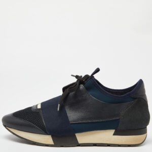 balenciaga blue leather and stretch fabric race runner low top sneakers size 39