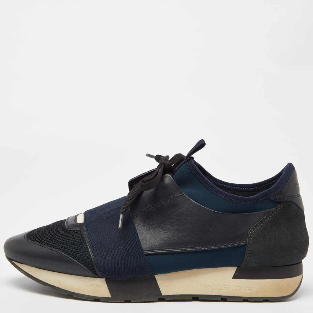 luxury-women-balenciaga-used-shoes-p1005136-007.jpg Balenciaga Blue Leather And Stretch Fabric Race Runner Low Top Sneakers Size 39