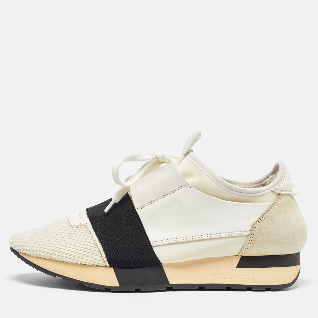 luxury-women-balenciaga-used-shoes-p1020472-010.jpg Balenciaga White Leather and Mesh Race Runner Sneakers Size 38