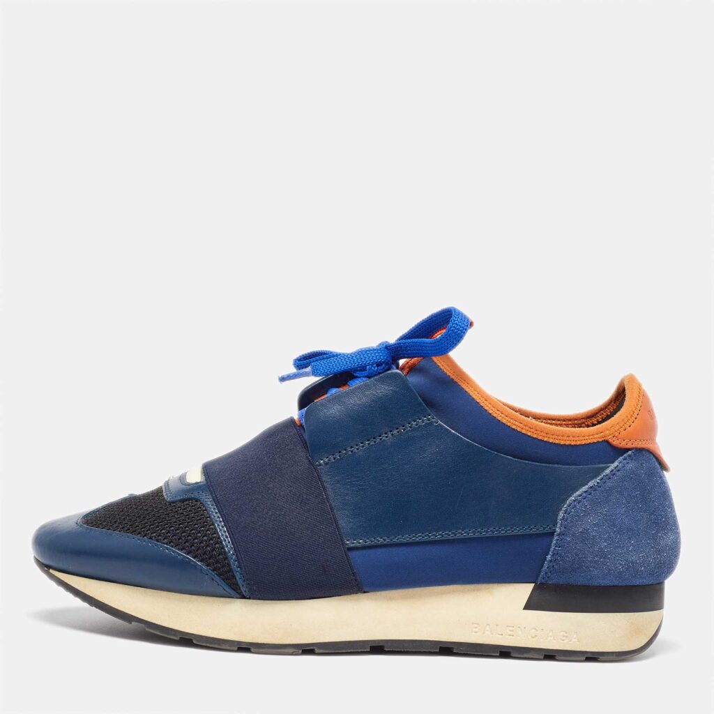 luxury-women-balenciaga-used-shoes-p1020497-004.jpg Balenciaga Blue Mesh and Leather Race Runner Low Top Sneakers Size 37