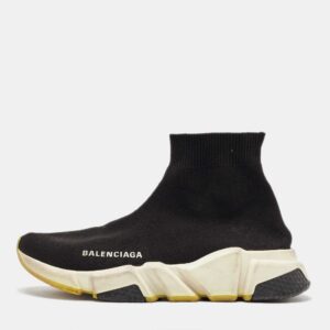 balenciaga black knit fabric speed trainer slip on high sneakers size 36