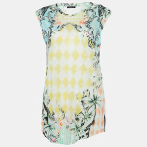 balmain multicolor floral print linen jersey tank top m
