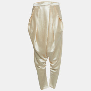 balmain cream wool & silk pleated and draped trousers m