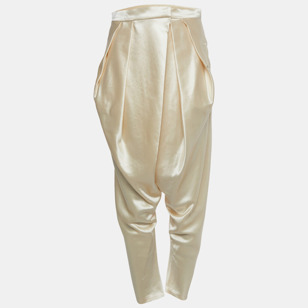 luxury-women-balmain-used-clothes-p1004450-010.jpg Balmain Cream Wool & Silk Pleated and Draped Trousers M