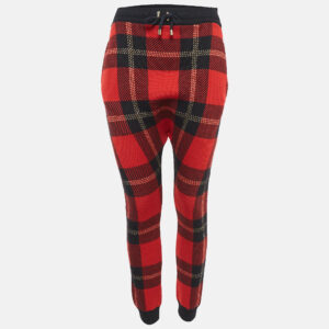 burberry red tartan lurex and wool wool knit sweatpants xs