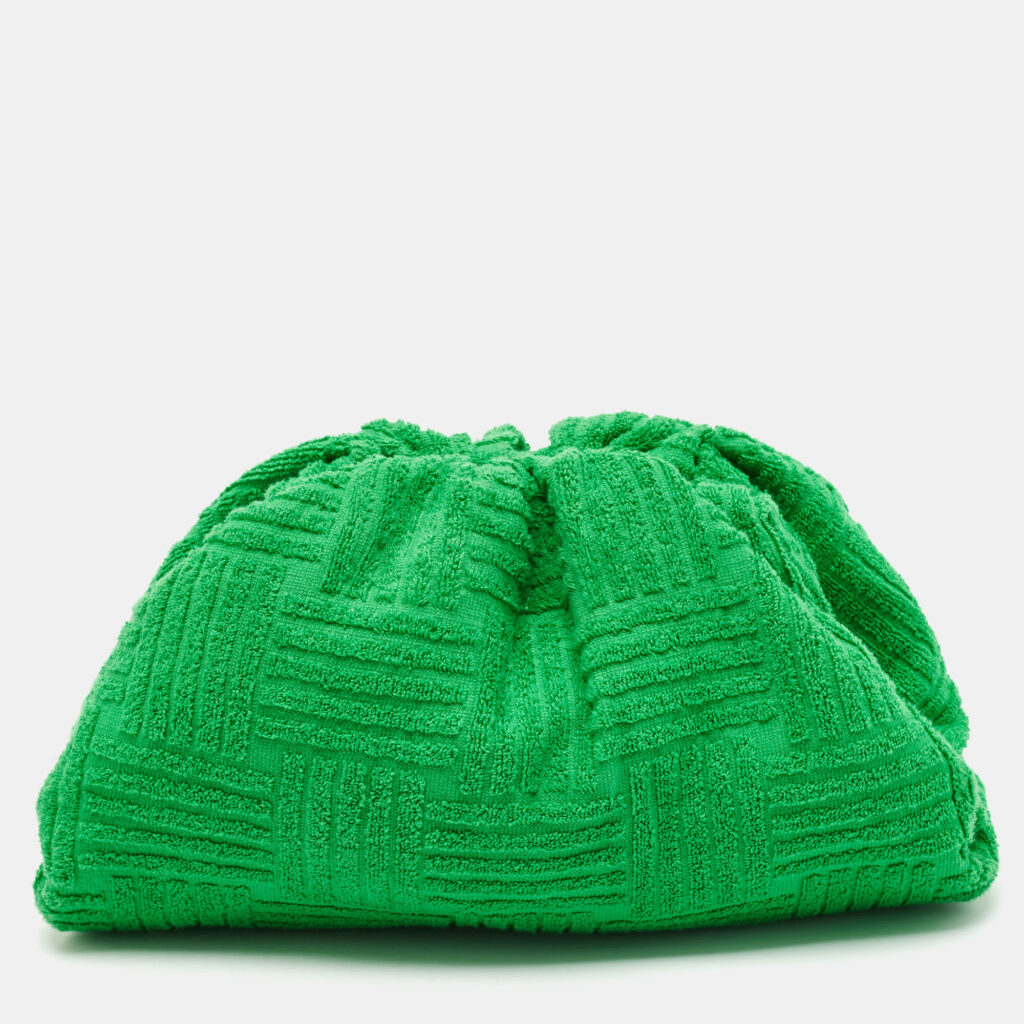 Bottega Veneta Green Terrycloth Fabric Classic The Pouch Clutch