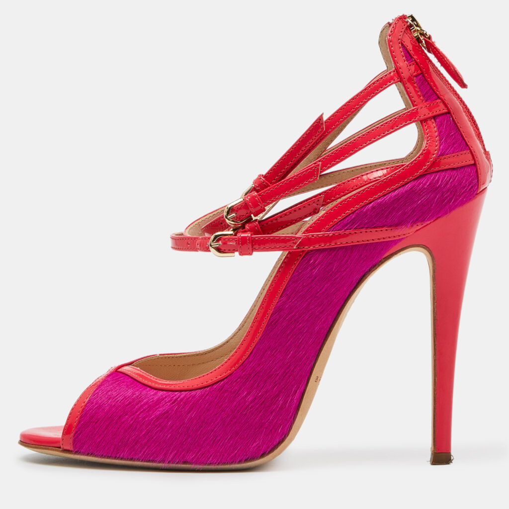 luxury-women-brian-atwood-used-shoes-p1007566-003.jpg Brian Atwood Pink Calf Hair and Patent Leather Stellah Pumps Size 37.5