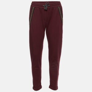 brunello cucinelli burgundy cotton knit pants xs