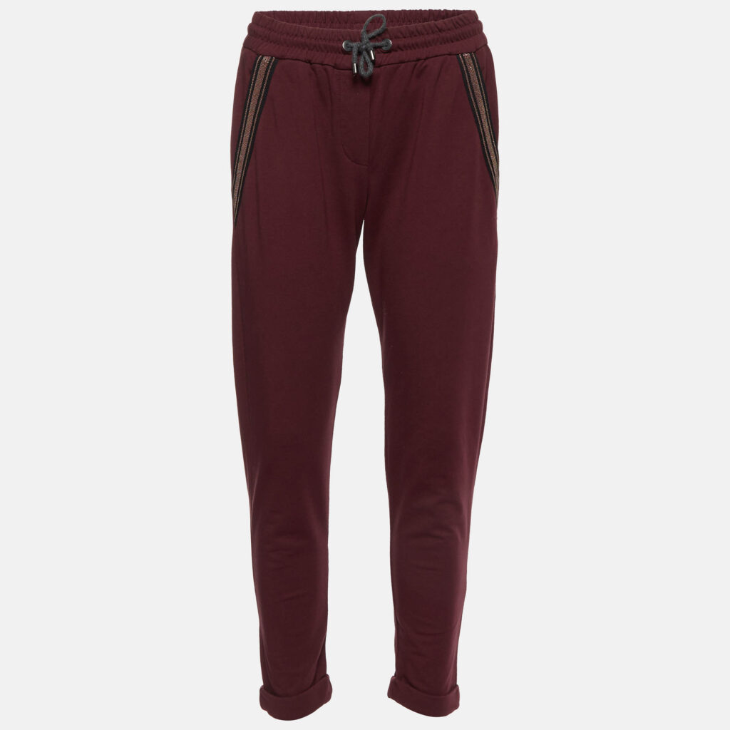luxury-women-brunello-cucinelli-used-clothes-p1015025-001.jpg Brunello Cucinelli Burgundy Cotton Knit Pants XS