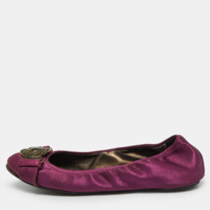 burberry purple satin buckle logo scrunch ballet flats size 37