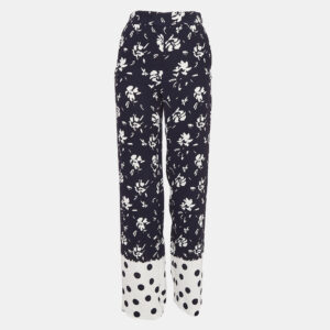 ch carolina herrera blue floral printed crepe wide-leg pants xs