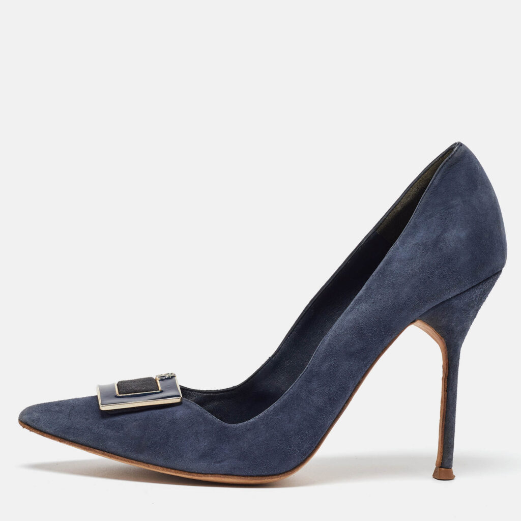 luxury-women-ch-carolina-herrera-used-shoes-p1021185-010.jpg CH Carolina Herrera Blue Suede Pointed Toe Pumps Size 40