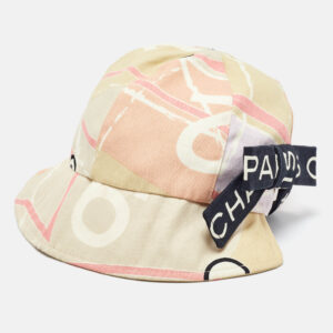 luxury-women-chanel-used-accessories-p1077940-002.jpg chanel cream/peach bow detail printed canvas cap m