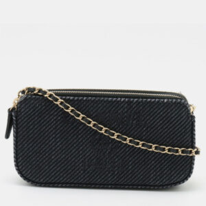 chanel navy blue canvas  deauville wallet on chain