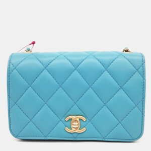 chanel blue leather chain mini crossbody bag