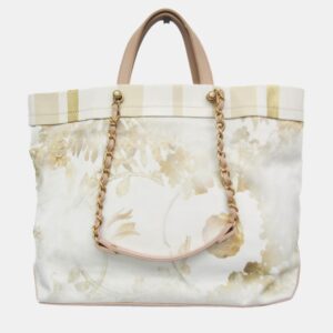 chanel multicolor canvas and leather floral shopping tote bag