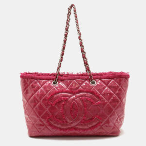 chanel pink coated canvas and tweed funny tote bag