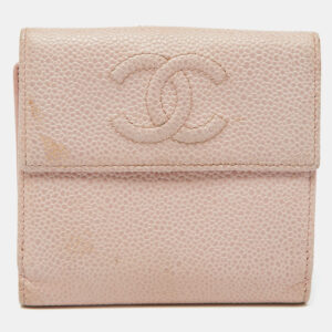 chanel pink caviar leather cc compact wallet