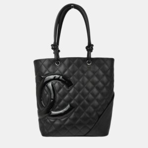 chanel black calfskin cambon ligne tote handbag