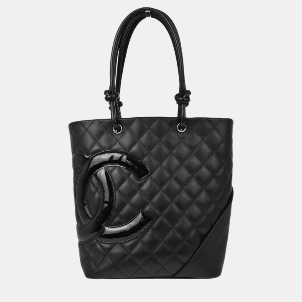 luxury-women-chanel-used-handbags-p1088254-012.jpg Chanel Black Calfskin Cambon Ligne Tote Handbag