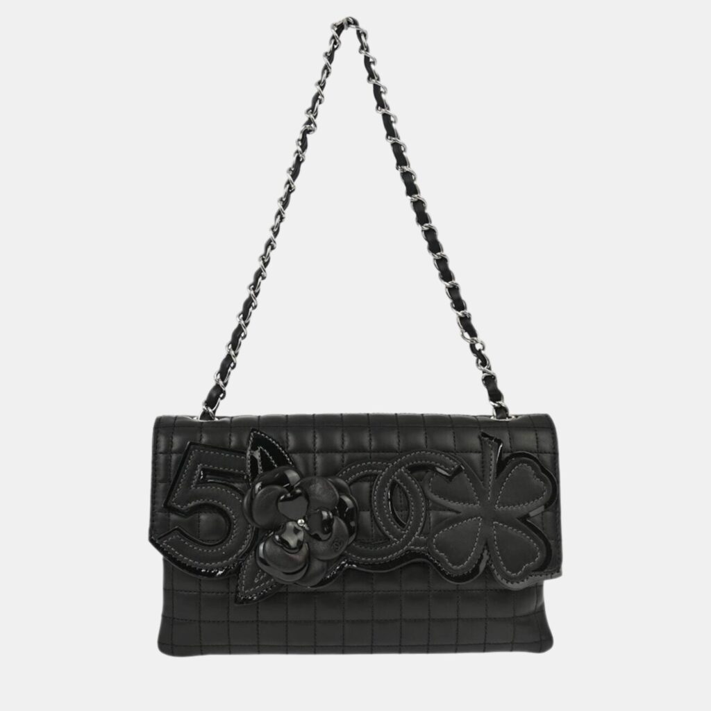 Chanel Black Calfskin Choco Bar Chain Handbag