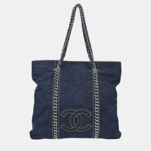 chanel blue denim luxury line tote handbag