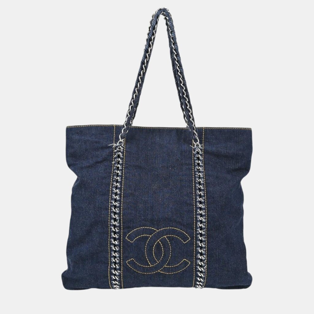 luxury-women-chanel-used-handbags-p1088264-001.jpg Chanel Blue Denim Luxury Line Tote Handbag