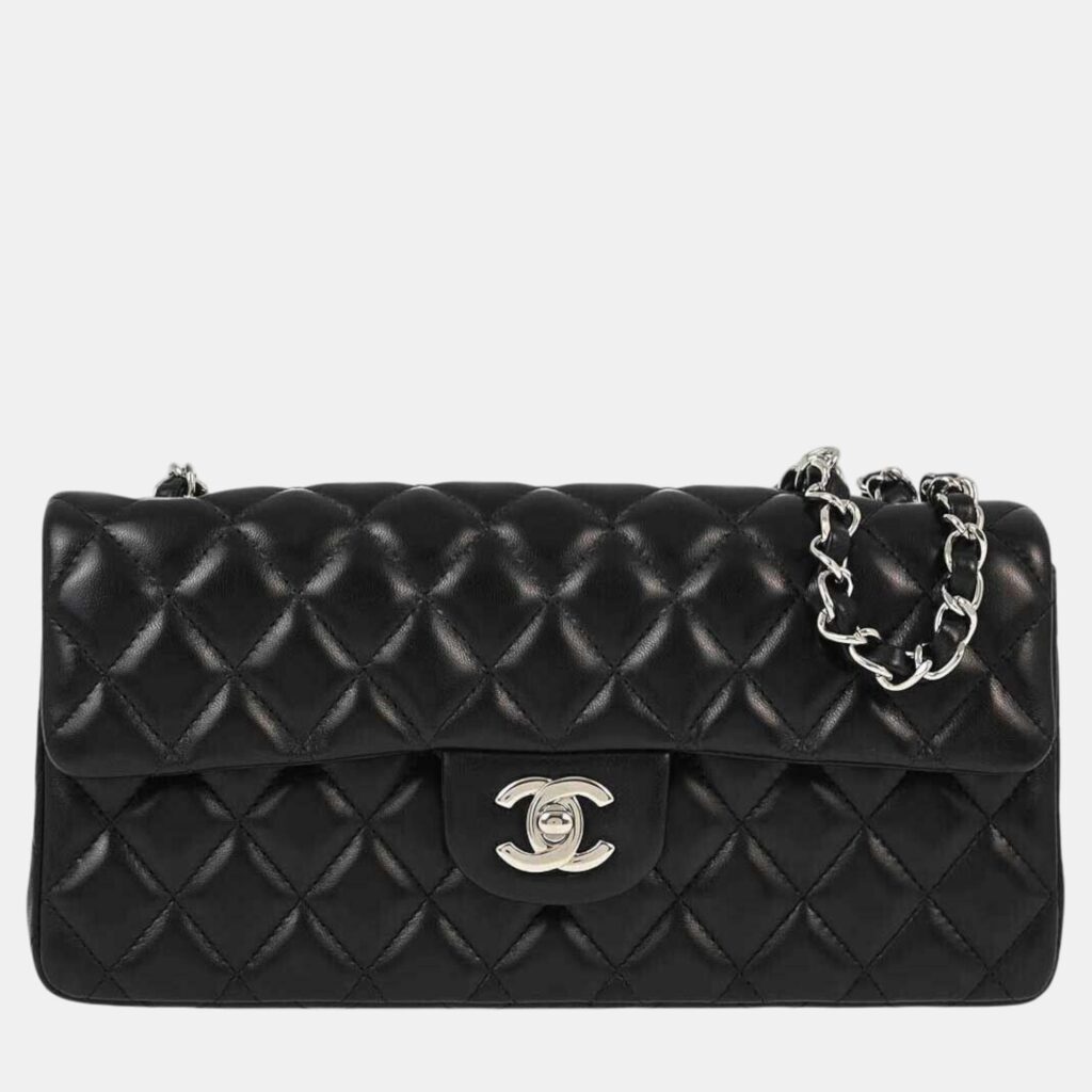 Chanel Black Lambskin East West Shoulder Bag