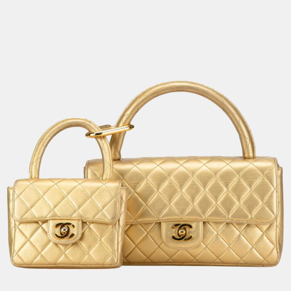luxury-women-chanel-used-handbags-p1088600-010.jpg Chanel Gold Lambskin Matelasse Coco Mark Handbag